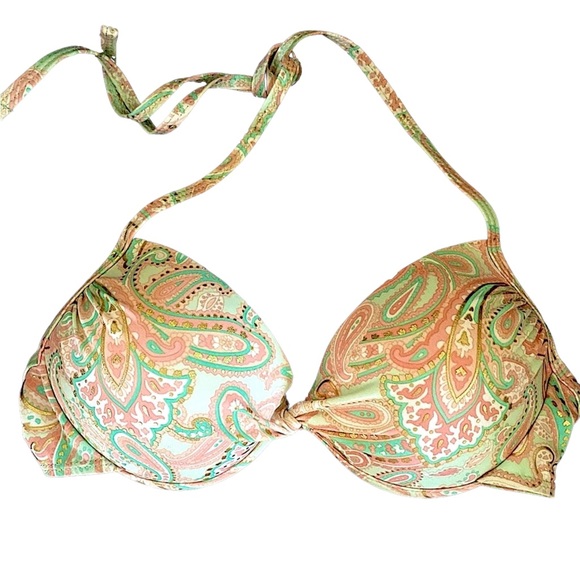 Forever 21 Bikini top Pink turquoise teal pastel paisley Molded Cups 26" - Picture 2 of 7